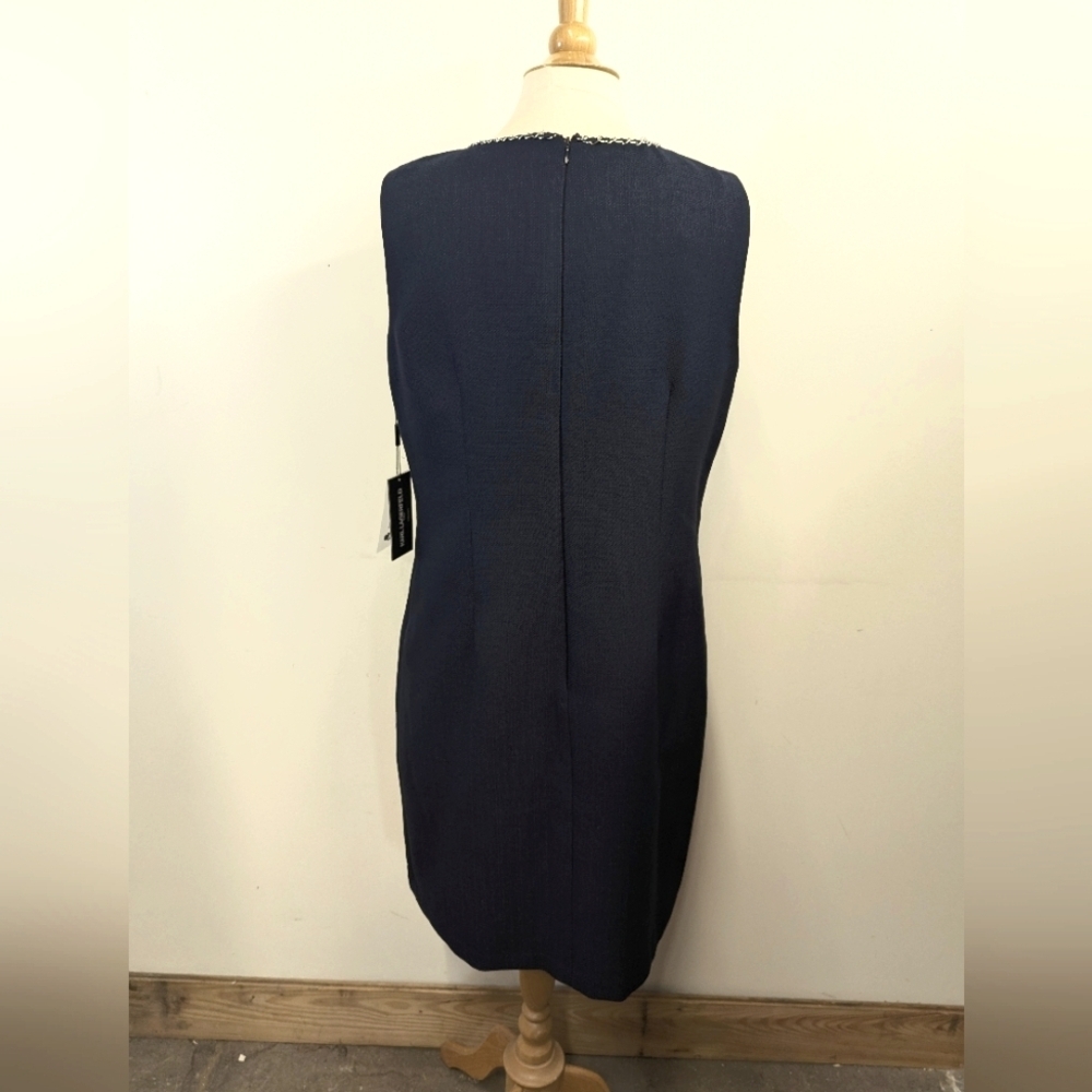 Karl Lagerfeld Elegant Navy Sleeveless Dress Shift Classic Chain Pearls 14 - Picture 12 of 17